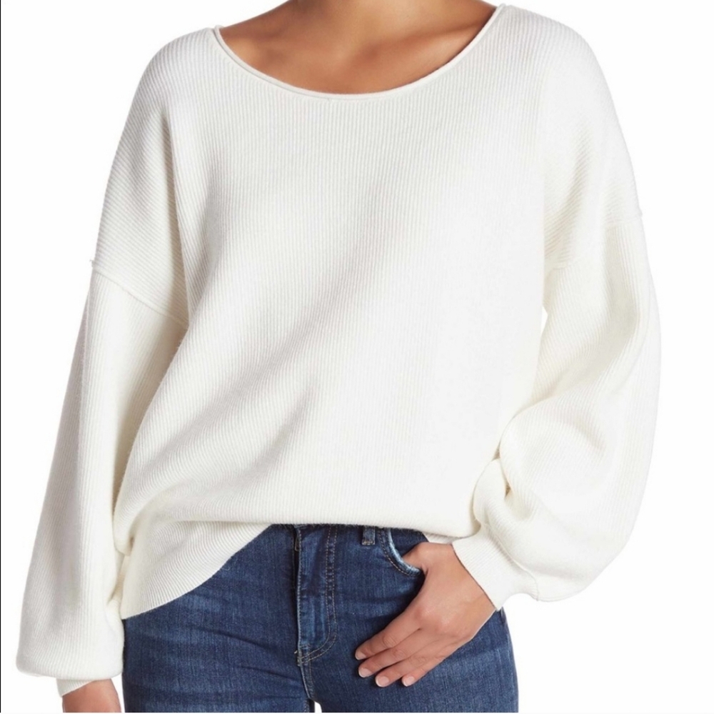 Free People Shadow Sweater Ribbed balloon sleeves Cream Ivory Oversized …